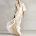 Victoria | Women's V-Neck Chiffon Midi Dress - White