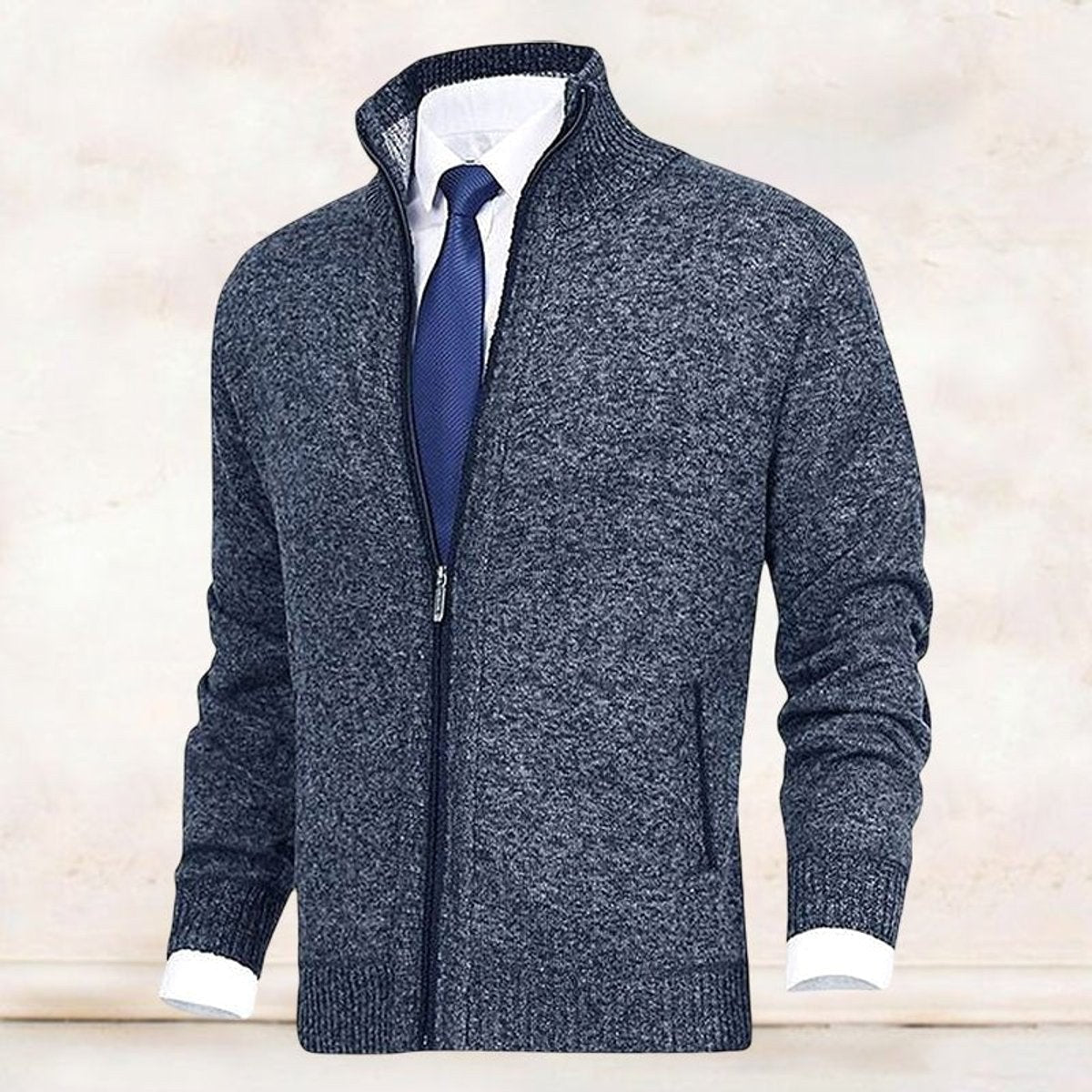 Christian | Men's Knitted Gilet with Full-Length Zip, Stand-Collar Layering Gilet | Animated Apparel