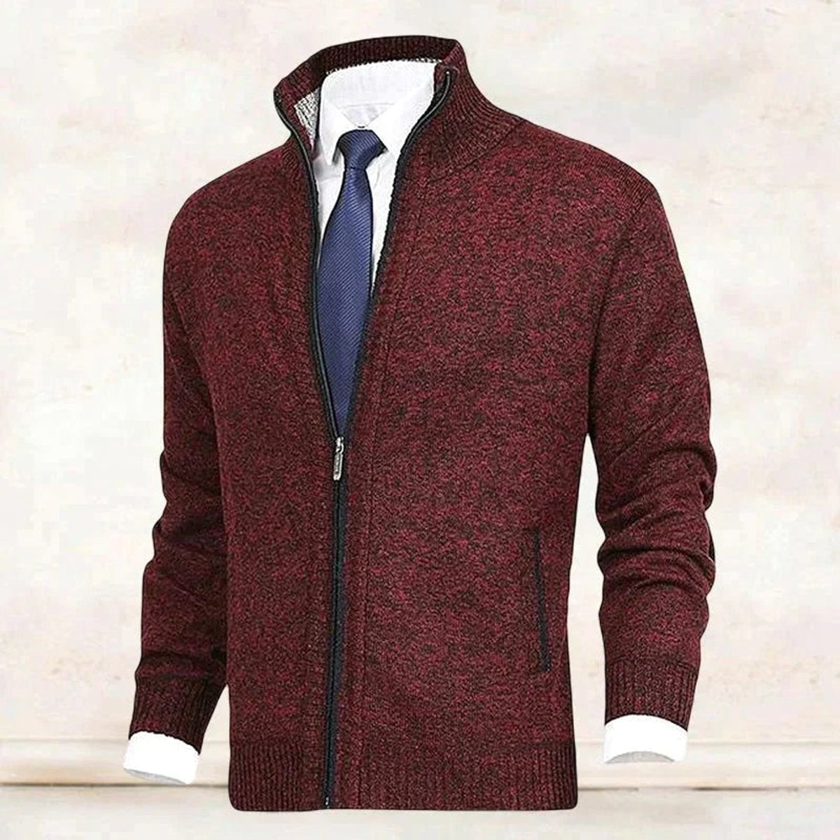 Christian | Men's Knitted Gilet with Full-Length Zip, Stand-Collar Layering Gilet | Animated Apparel