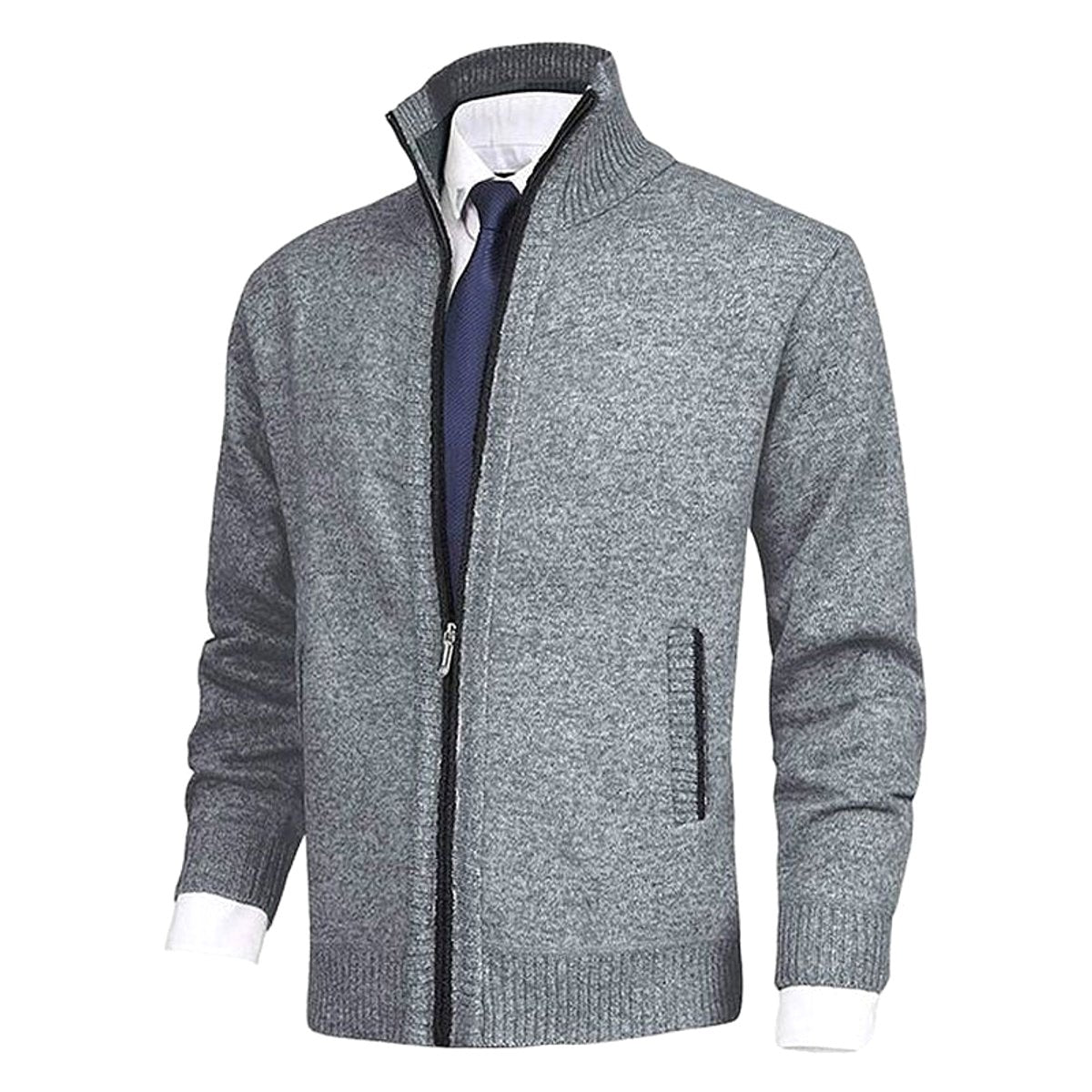 Christian | Men's Knitted Gilet with Full-Length Zip, Stand-Collar Layering Gilet | Animated Apparel | Blue