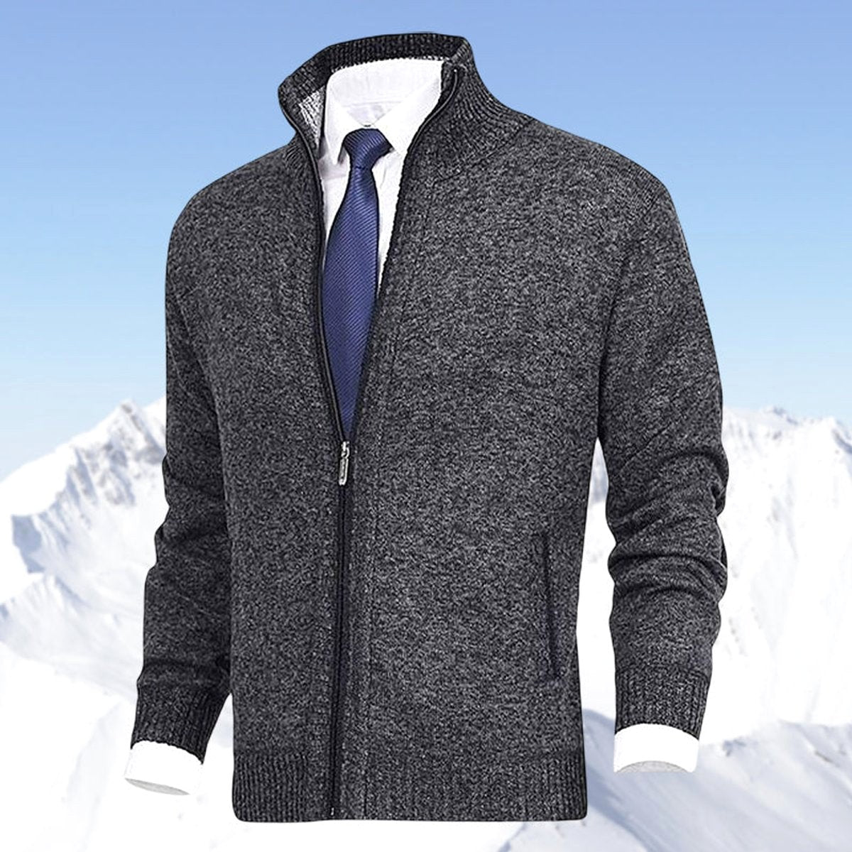 Christian | Men's Knitted Gilet with Full-Length Zip, Stand-Collar Layering Gilet | Animated Apparel