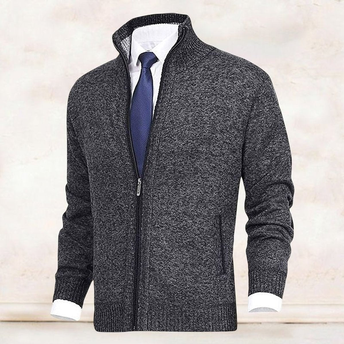 Christian | Men's Knitted Gilet with Full-Length Zip, Stand-Collar Layering Gilet | Animated Apparel