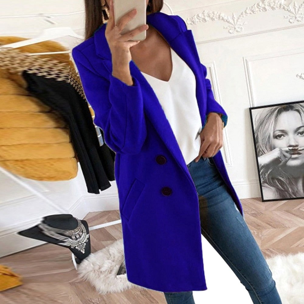 Violet | Women's Long Button-Front Coat, Elegant Tailored Coat | Animated Apparel