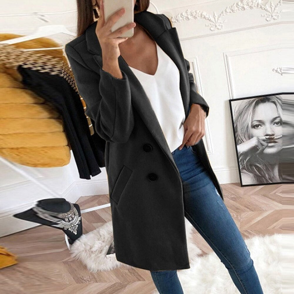 Violet | Women's Long Button-Front Coat, Elegant Tailored Coat | Animated Apparel
