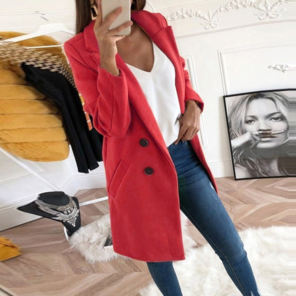 Violet | Women's Long Button-Front Coat, Elegant Tailored Coat | Animated Apparel