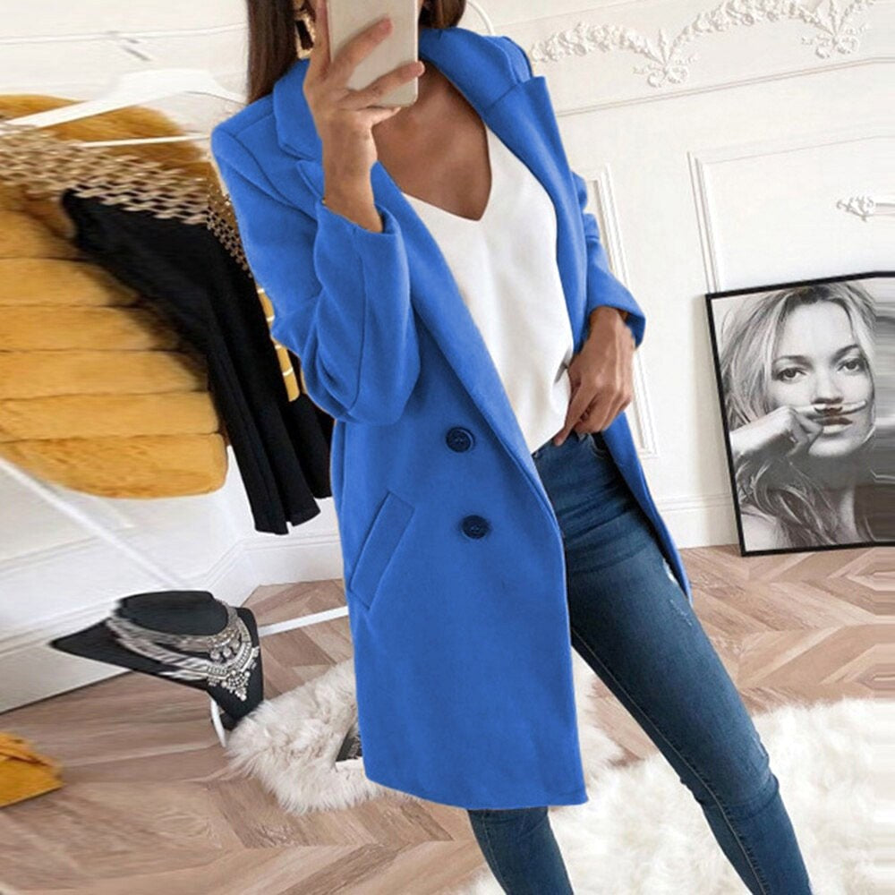 Violet | Women's Long Button-Front Coat, Elegant Tailored Coat | Animated Apparel