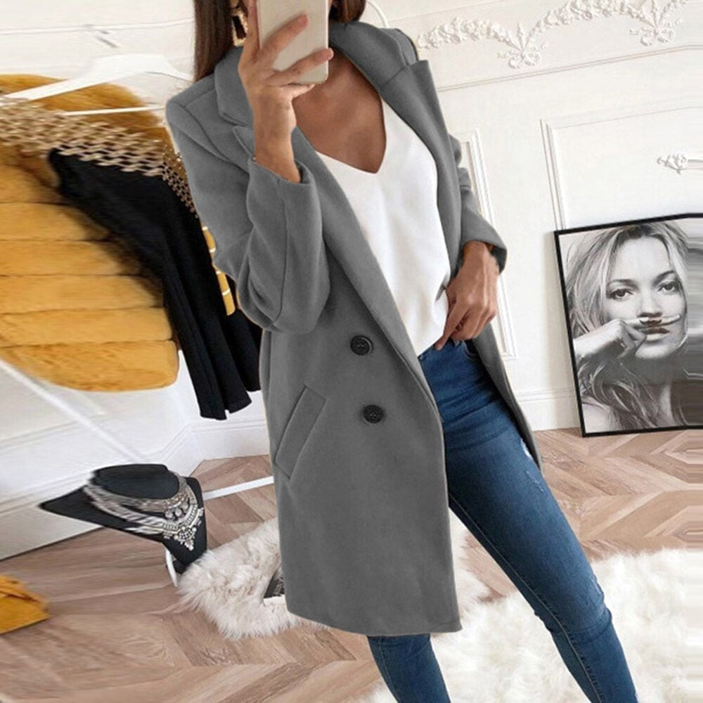 Violet | Women's Long Button-Front Coat, Elegant Tailored Coat | Animated Apparel