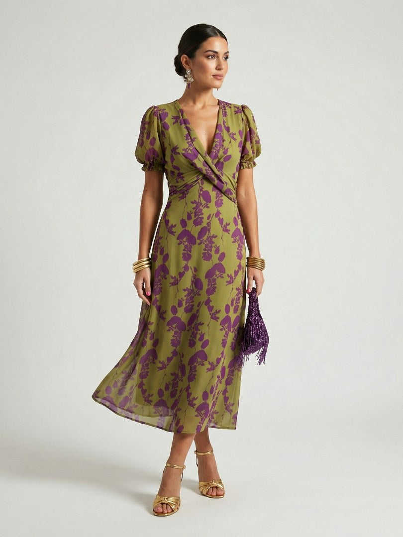 Virel | Women's Floral Wrap Midi Dress - Floral