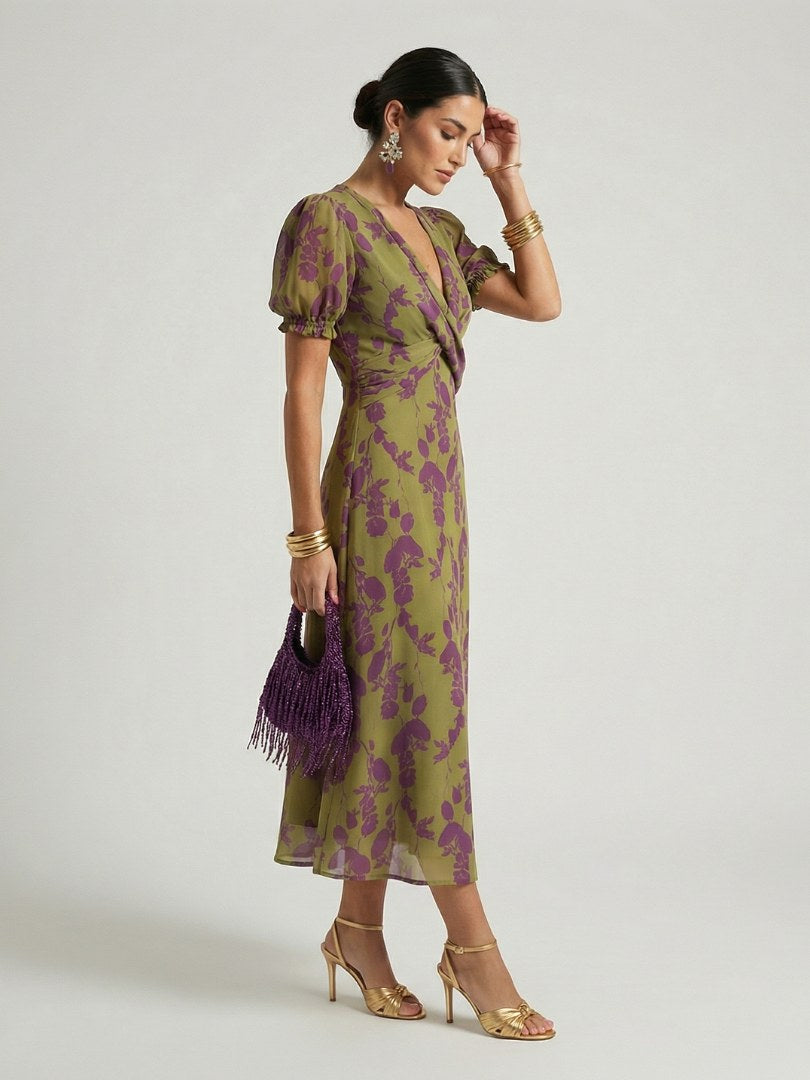 Virel | Women's Floral Wrap Midi Dress - image 2