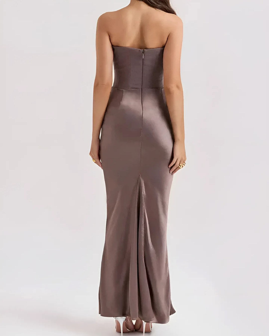 Viviane | Women's Strapless Draped Maxi Dress, Corset-Bodice Evening Dress | Animated Apparel | Black