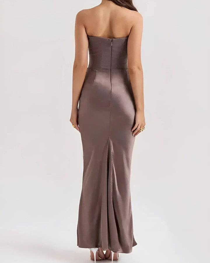 Viviane | Women's Strapless Draped Maxi Dress, Corset-Bodice Evening Dress | Animated Apparel | Black