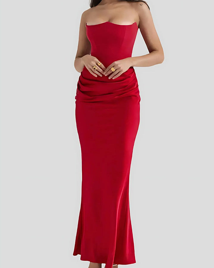 Viviane | Women's Strapless Draped Maxi Dress, Corset-Bodice Evening Dress | Animated Apparel