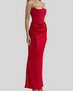Viviane | Women's Strapless Draped Maxi Dress, Corset-Bodice Evening Dress | Animated Apparel