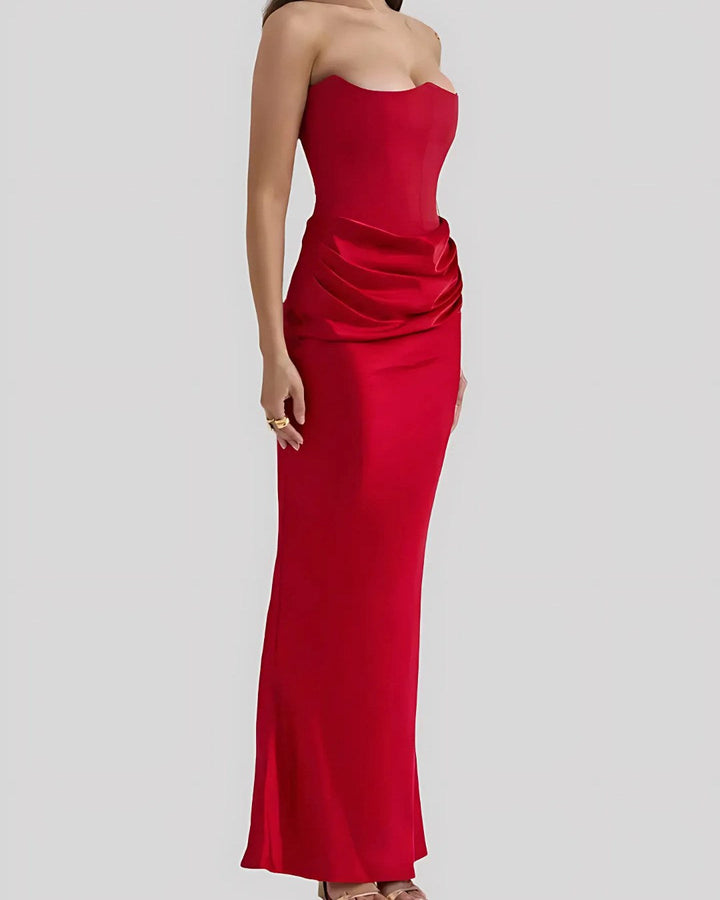 Viviane | Women's Strapless Draped Maxi Dress, Corset-Bodice Evening Dress | Animated Apparel