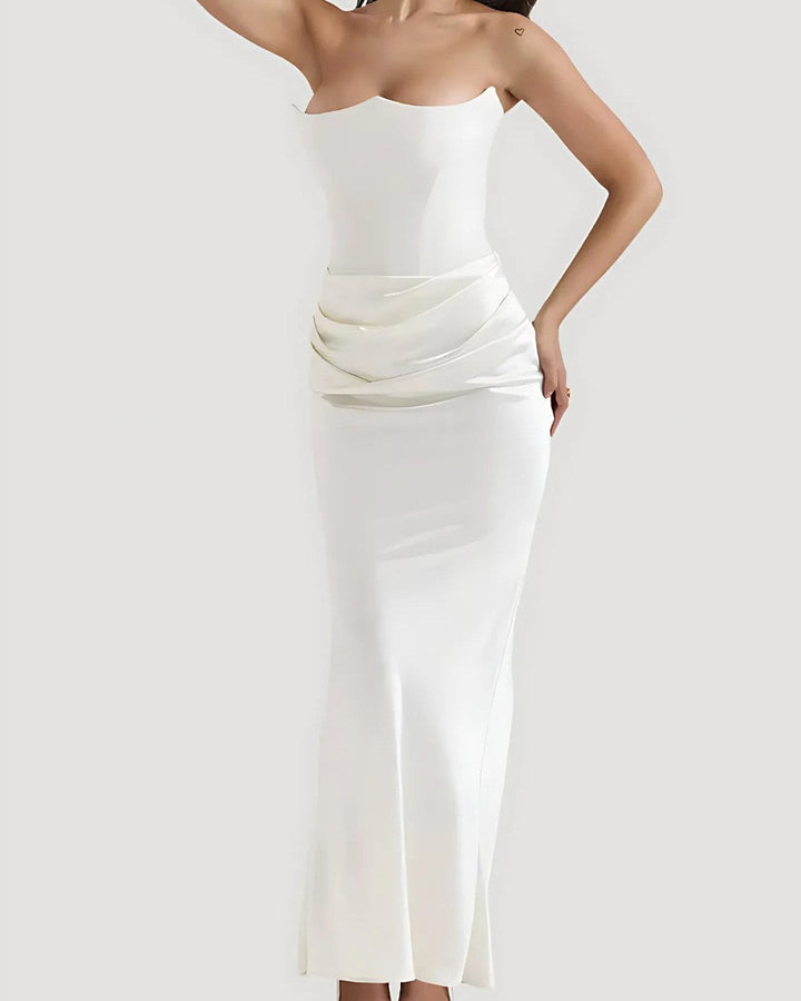 Viviane | Women's Strapless Draped Maxi Dress, Corset-Bodice Evening Dress | Animated Apparel