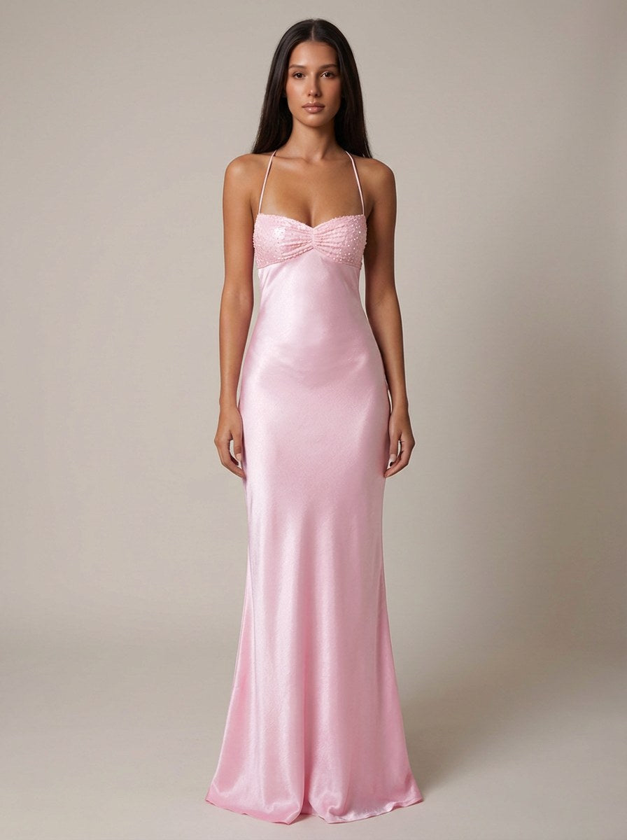 Vivienne | Women's Beaded Halter Maxi Dress - image 1