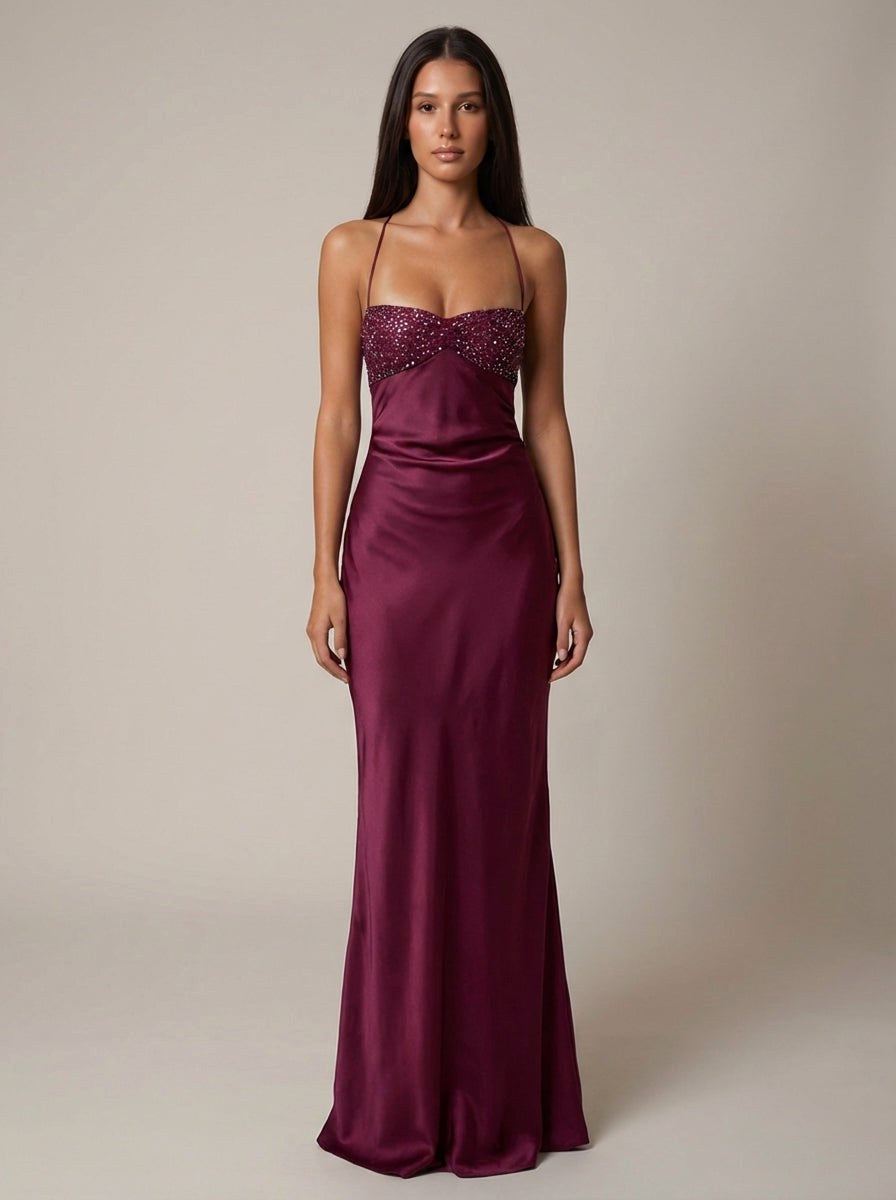 Vivienne | Women's Beaded Halter Maxi Dress - image 6