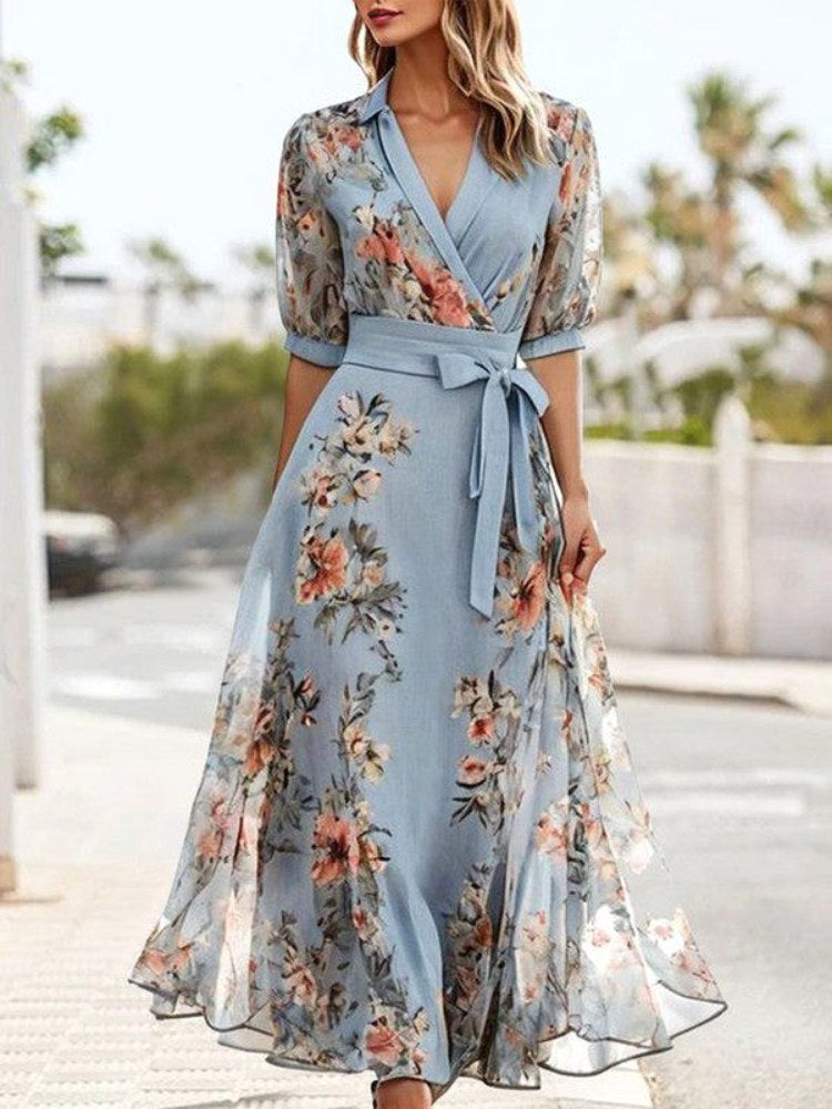 Vivienne | Women's Light Blue Wrap Midi Dress - image 1