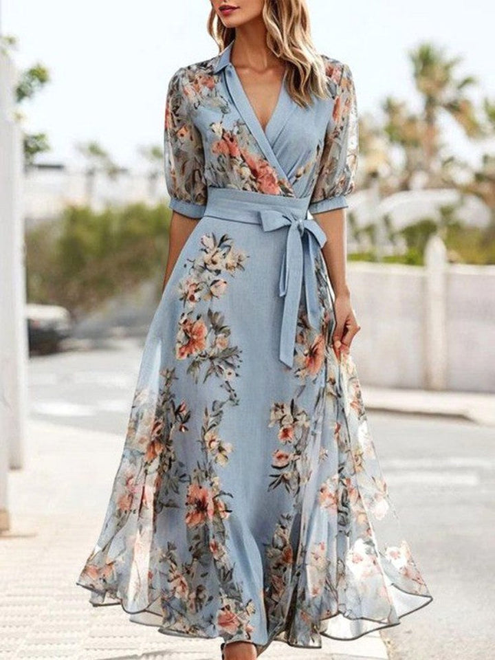 Vivienne | Women's Light Blue Wrap Midi Dress - image 1