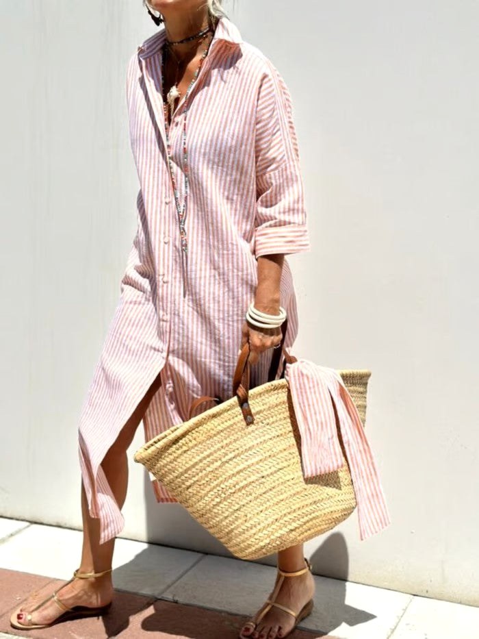 Vivienne | Women's Polo Midi Summer Dress - Grijs