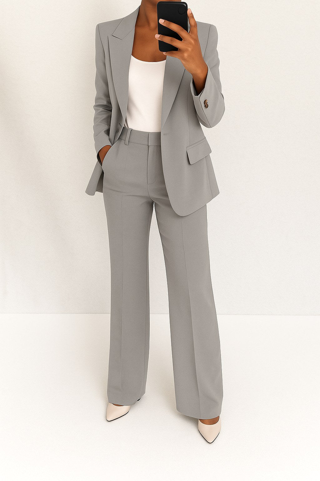 Vivienne | Women's Tailored Blazer and Trouser Set | Animated Apparel | Beige