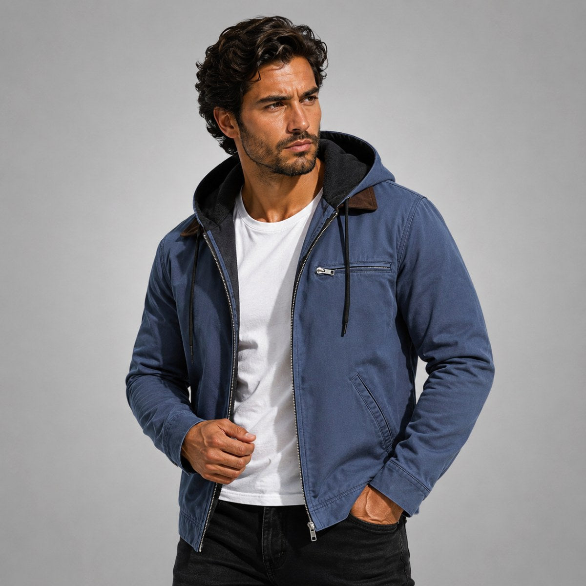 Wesley | Men's Hooded Fleece-Lined Jacket, Warm Winter Coat | Animated Apparel