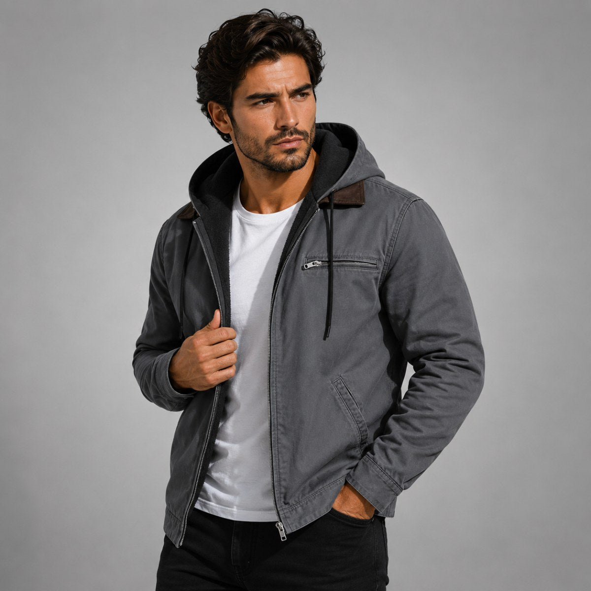 Wesley | Men's Hooded Fleece-Lined Jacket, Warm Winter Coat | Animated Apparel
