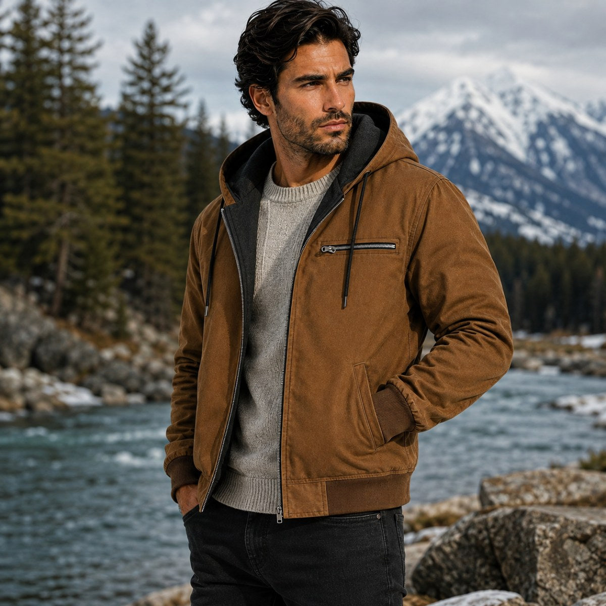 Wesley | Men's Hooded Fleece-Lined Jacket, Warm Winter Coat | Animated Apparel