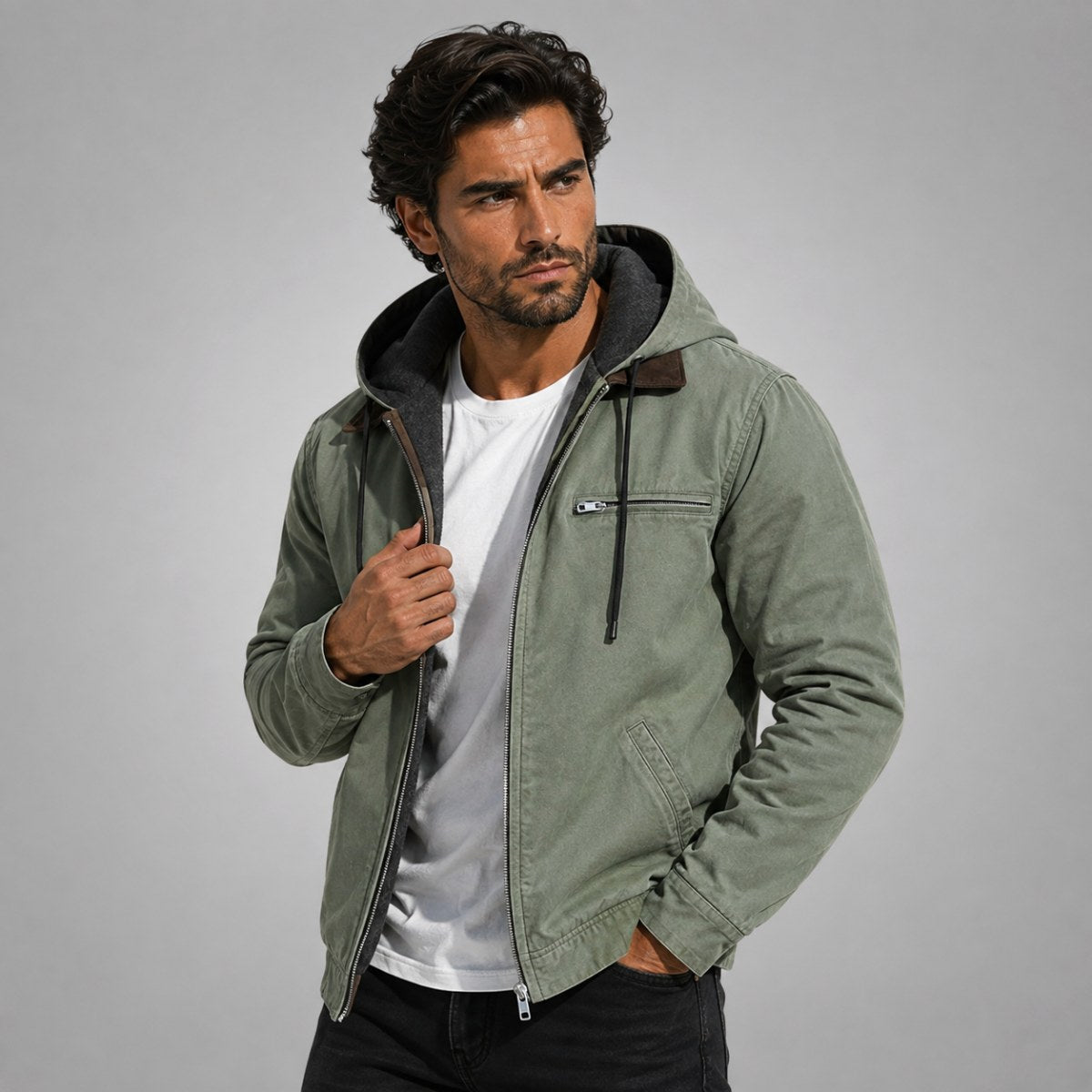 Wesley | Men's Hooded Fleece-Lined Jacket, Warm Winter Coat | Animated Apparel