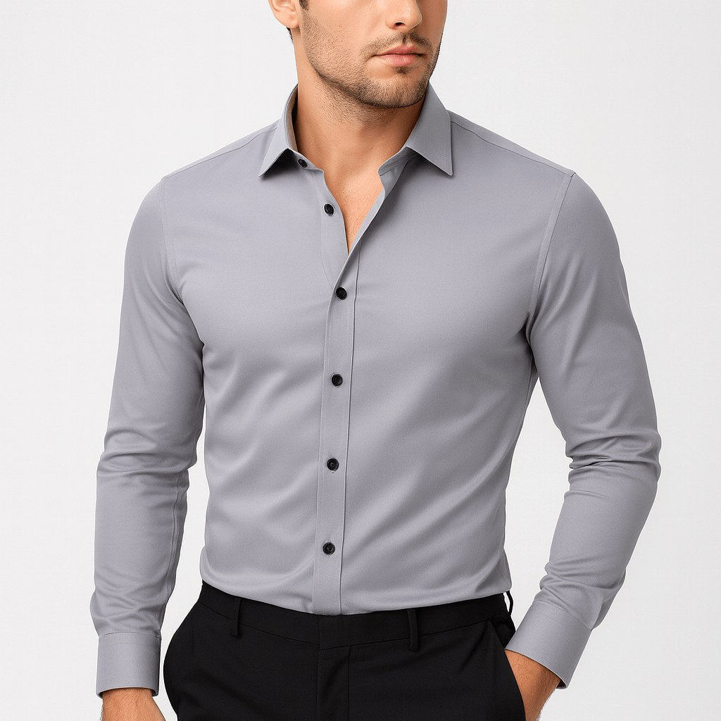 Oliver | Men's Elastic Wrinkle-Resistant Shirt, Long-Sleeve Formal Shirt | Animated Apparel
