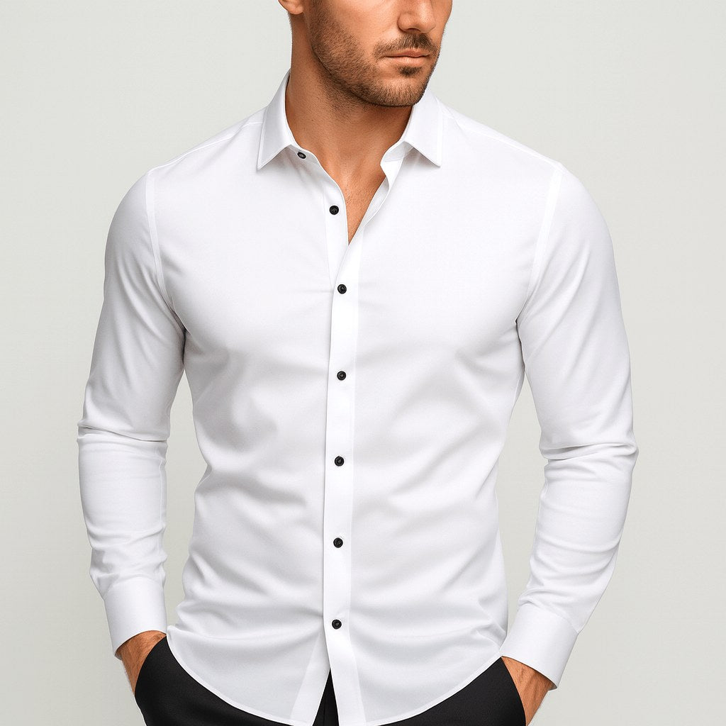 Oliver | Men's Elastic Wrinkle-Resistant Shirt, Long-Sleeve Formal Shirt | Animated Apparel
