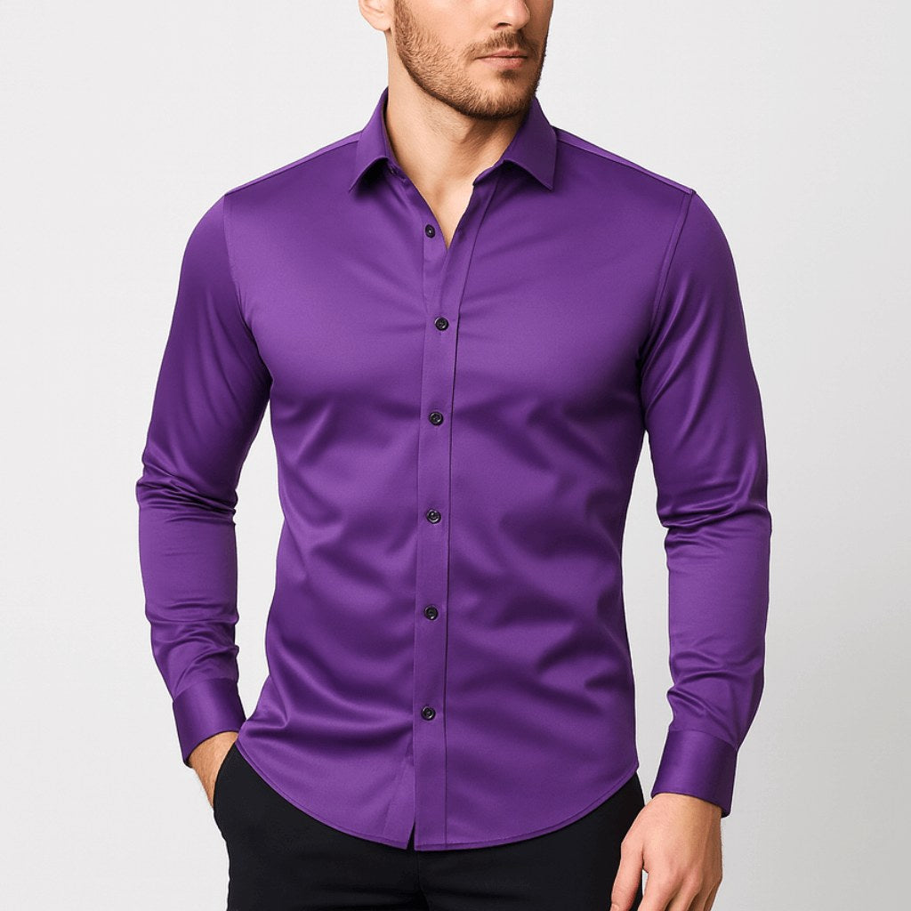 Oliver | Men's Elastic Wrinkle-Resistant Shirt, Long-Sleeve Formal Shirt | Animated Apparel