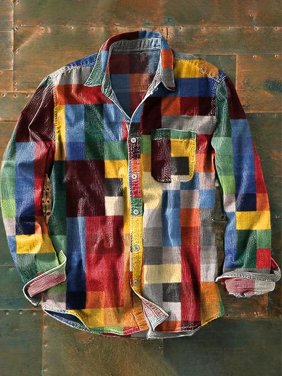 William | Men's Long Sleeve Shirt with Chest Pocket, Smart Casual Shirt | Animated Apparel | MultiColor