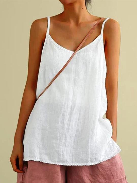 Willow | Women's Linen V-Neck Spaghetti Strap Cami Top - White