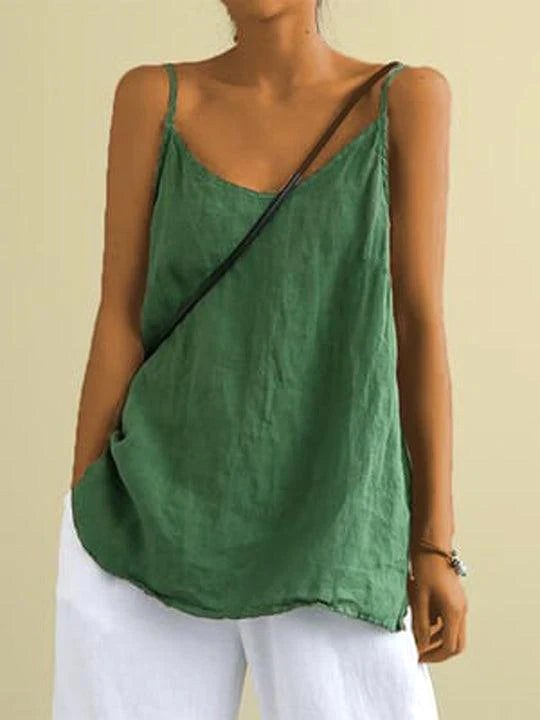 Willow | Women's Linen V-Neck Spaghetti Strap Cami Top - Green