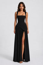 Willow | Women's Sculpted Satin-Feel Maxi Dress, Draped Evening Dress | Animated Apparel