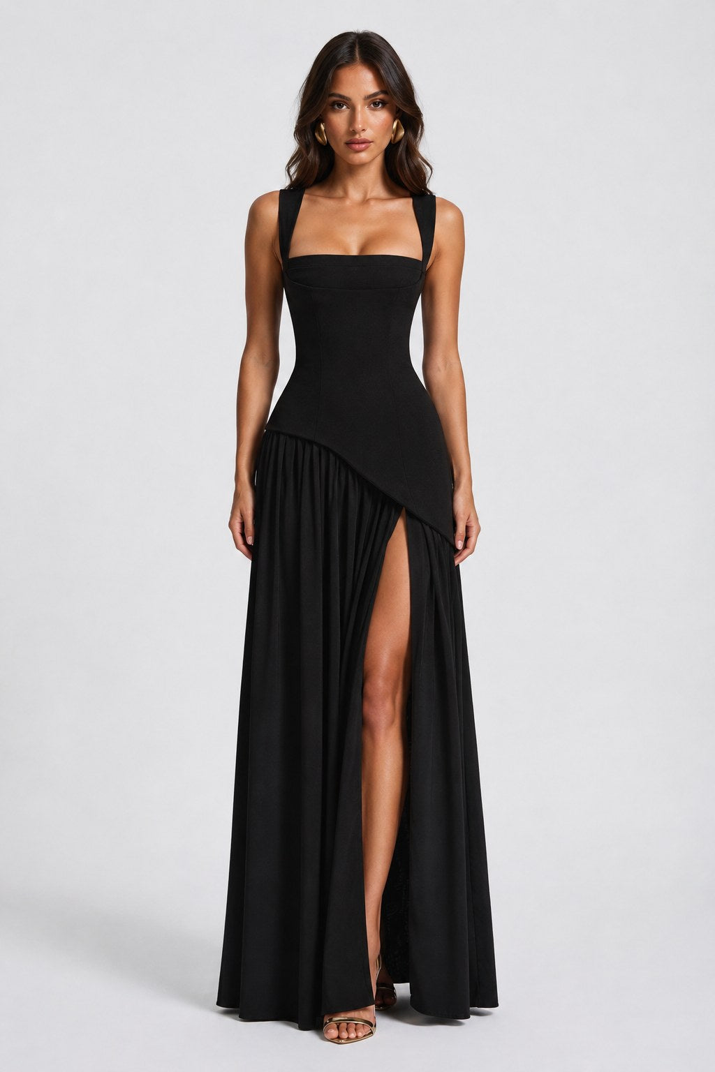 Willow | Women's Sculpted Satin-Feel Maxi Dress, Draped Evening Dress | Animated Apparel