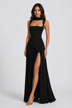 Willow | Women's Sculpted Satin-Feel Maxi Dress, Draped Evening Dress | Animated Apparel