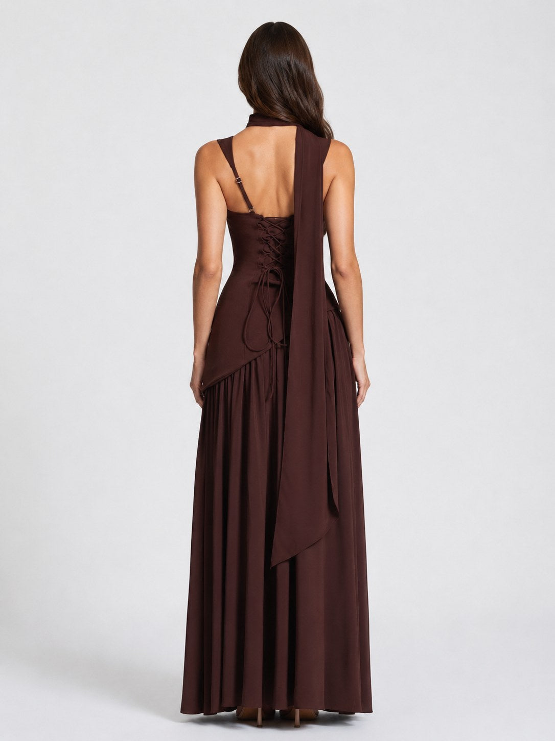 Willow | Women's Sculpted Satin-Feel Maxi Dress, Draped Evening Dress | Animated Apparel | Sage Green