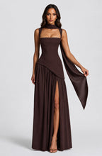 Willow | Women's Sculpted Satin-Feel Maxi Dress, Draped Evening Dress | Animated Apparel | Burgundy