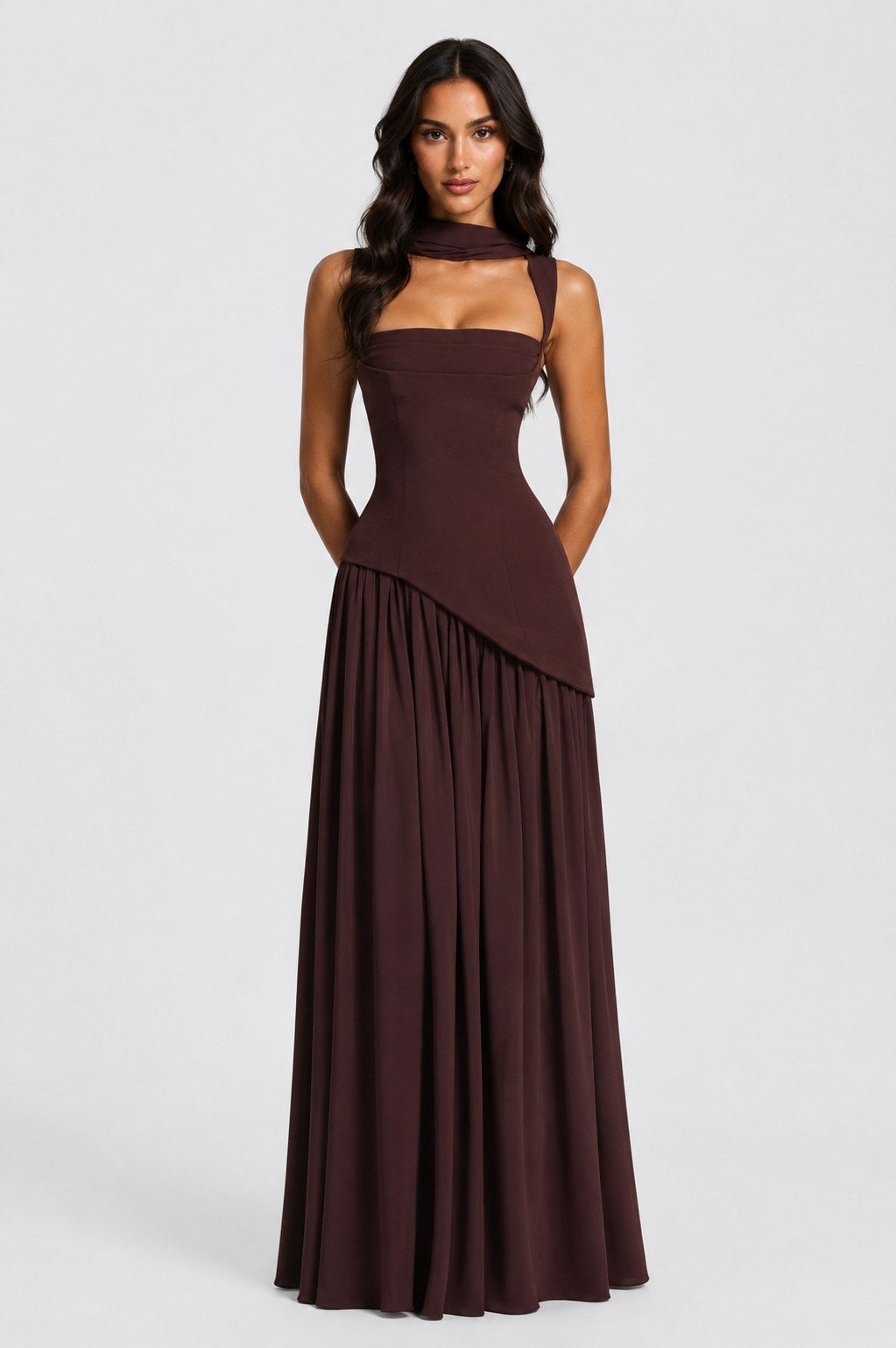 Willow | Women's Sculpted Satin-Feel Maxi Dress, Draped Evening Dress | Animated Apparel | Black