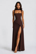 Willow | Women's Sculpted Satin-Feel Maxi Dress, Draped Evening Dress | Animated Apparel