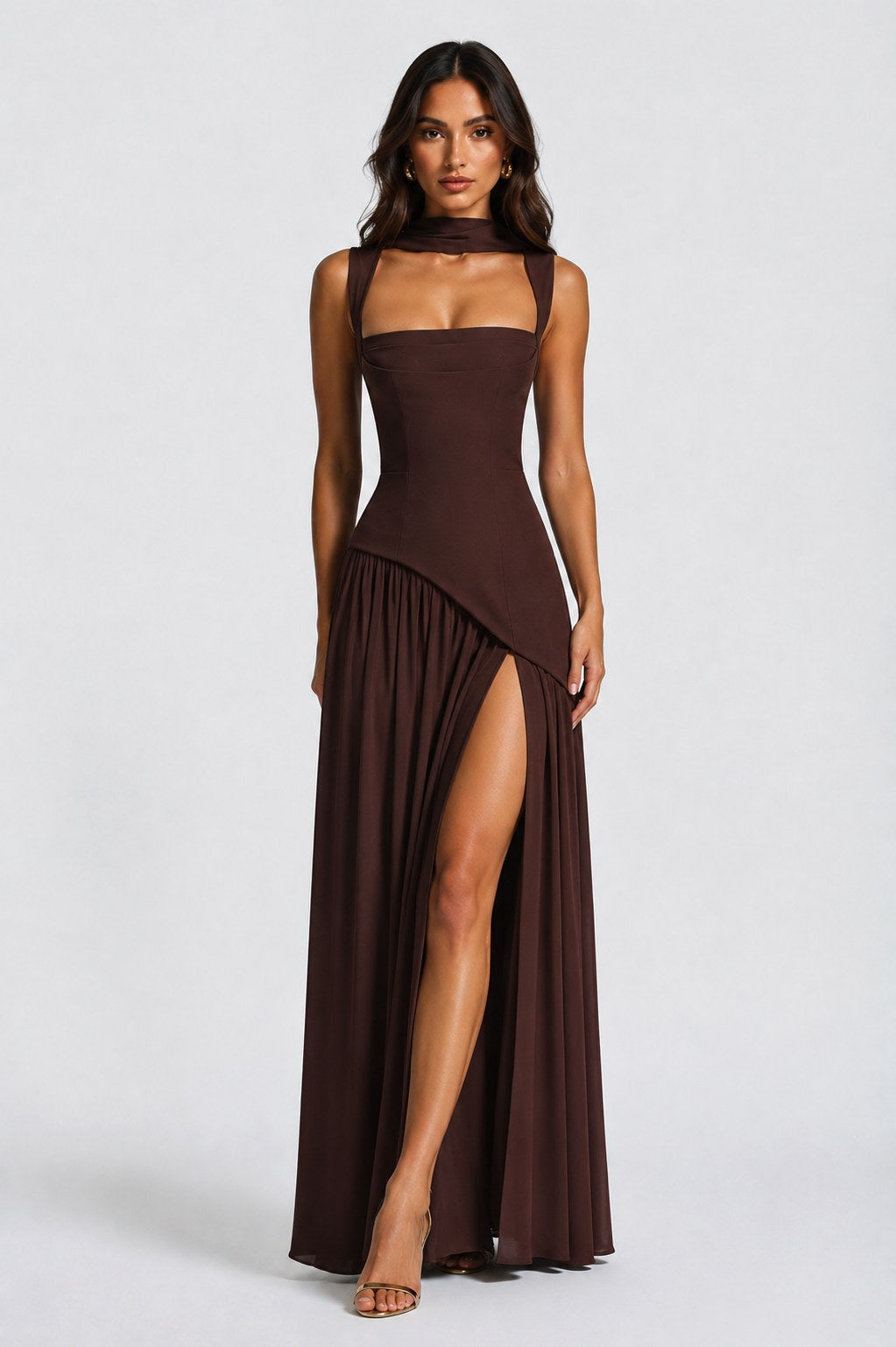 Willow | Women's Sculpted Satin-Feel Maxi Dress, Draped Evening Dress | Animated Apparel