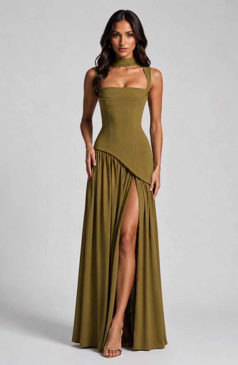 Willow | Women's Sculpted Satin-Feel Maxi Dress, Draped Evening Dress | Animated Apparel
