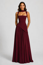 Willow | Women's Sculpted Satin-Feel Maxi Dress, Draped Evening Dress | Animated Apparel