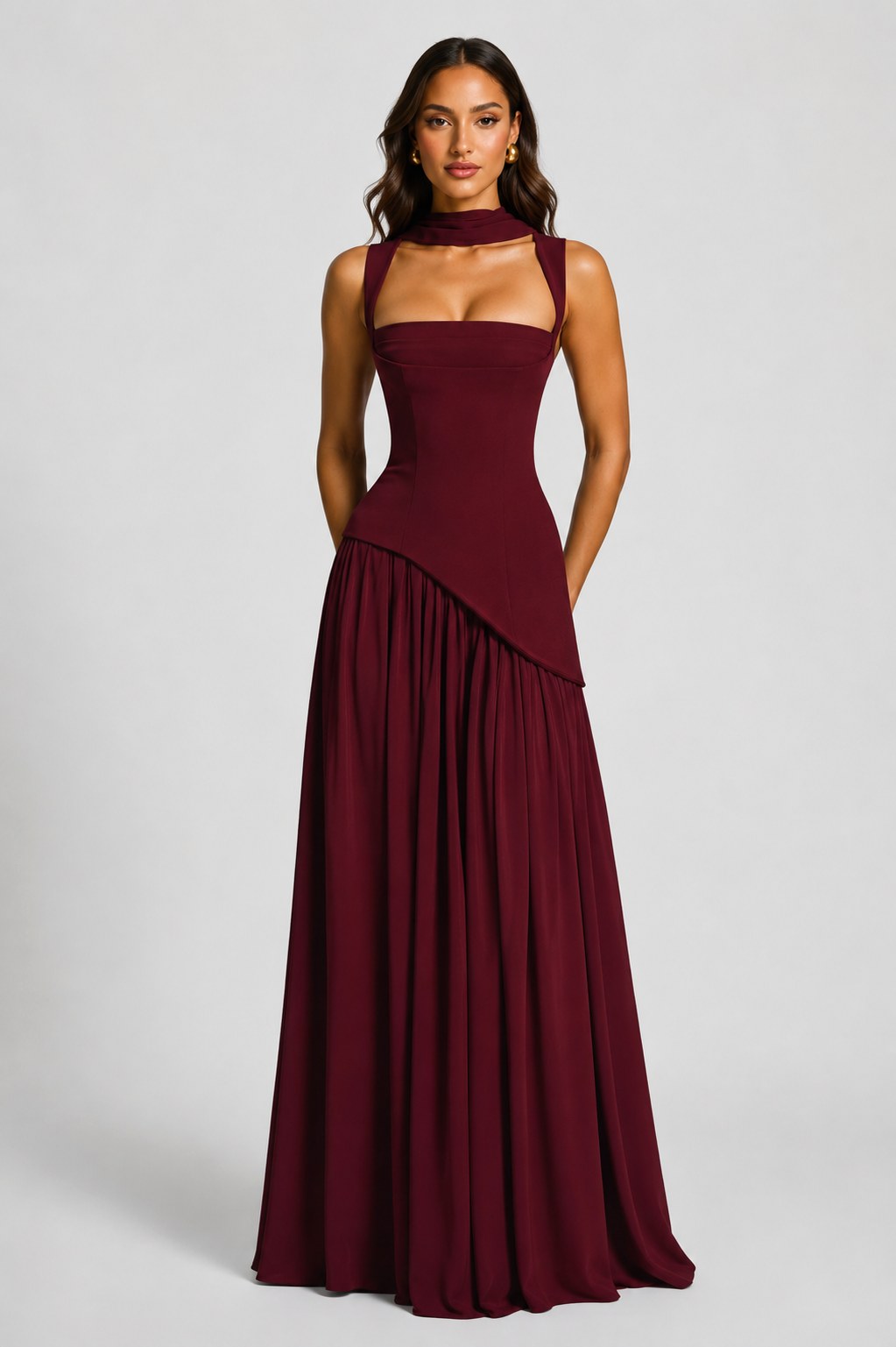 Willow | Women's Sculpted Satin-Feel Maxi Dress, Draped Evening Dress | Animated Apparel