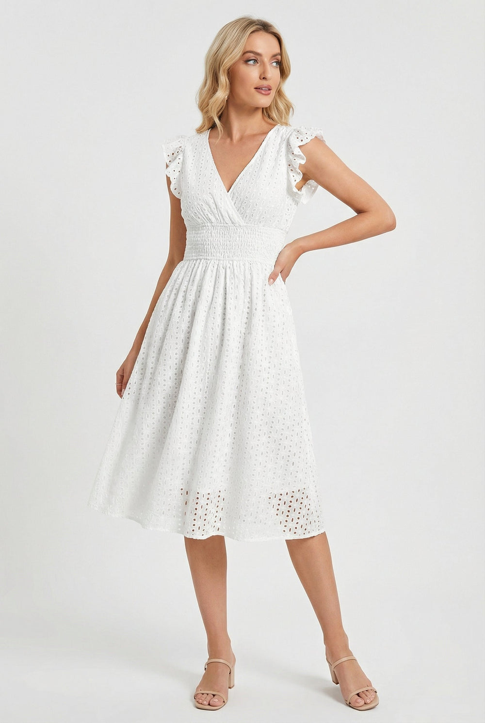 Wren | Women's Eyelet A-Line Dress with Smocked Waist - image 2