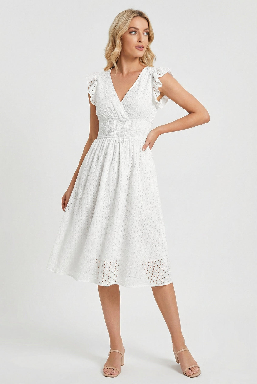 Wren | Women's Eyelet A-Line Dress with Smocked Waist - image 2