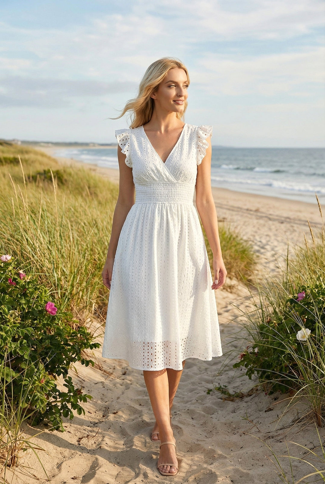 Wren | Women's Eyelet A-Line Dress with Smocked Waist - image 4