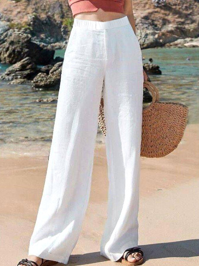 Wren | Women's High-Waist Wide-Leg Linen Trousers - White
